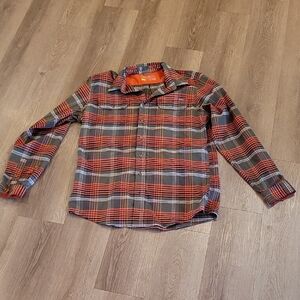Eddie Bauer Large Tall Brown and Orange Brown Plaid Classic Travix Casual Shirt